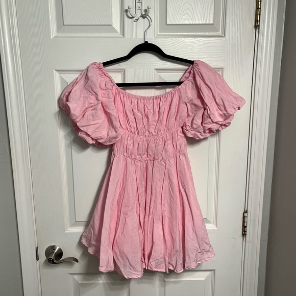 Baby Pink Off the Shoulder Dress - Picture 2 of 4